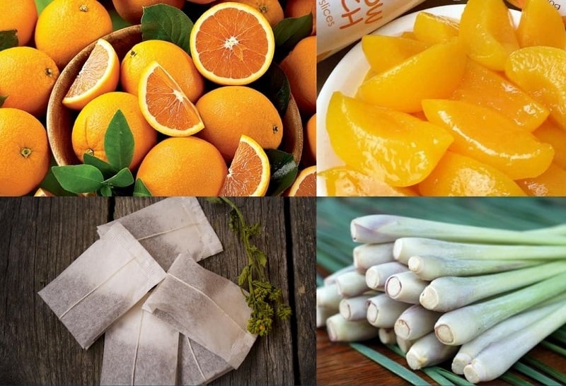 nguyên liệu chuẩn bị làm trà đào cam sả