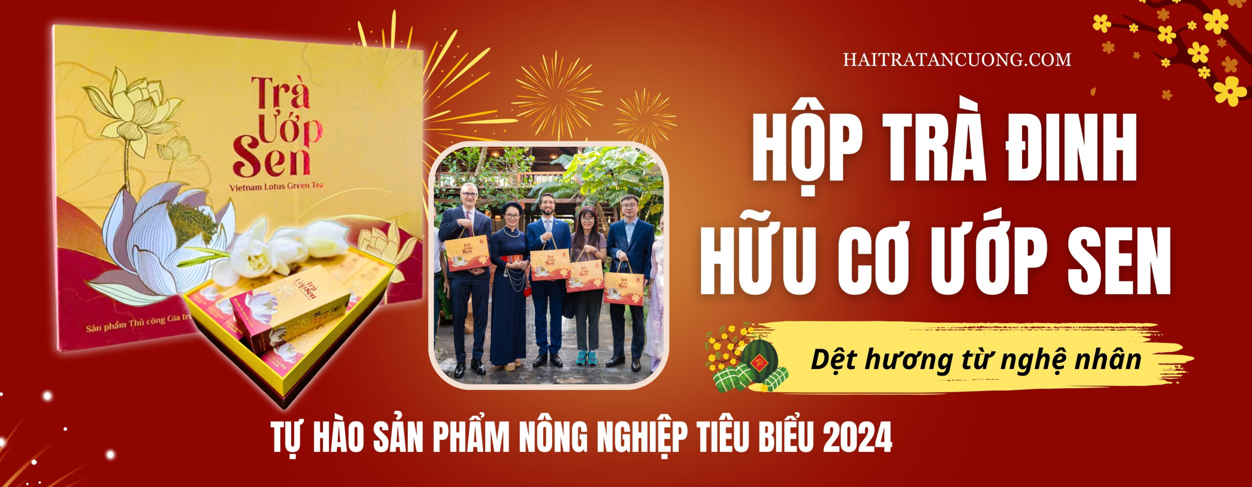 Hộp quà tặng trà đinh ướp sen hữu cơ 10 bông sang trọng